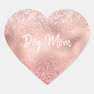 Pink Glitzy Sparkle Glitter Dog Mom Heart Sticker
