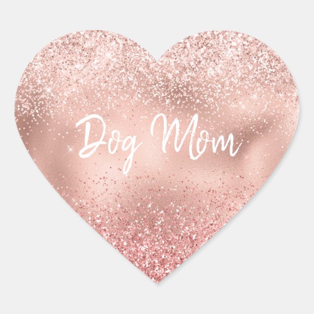 Pink Glitzy Sparkle Glitter Dog Mom Heart Sticker (Front)