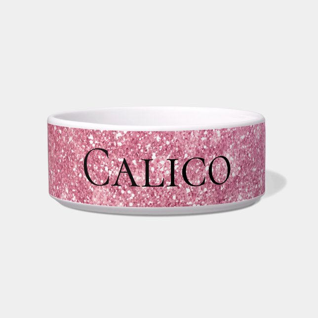 Pink Glitzy Sparkle Personalized  Bowl (Front)