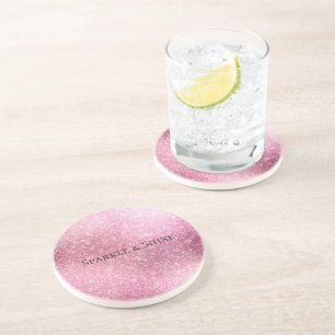 Pink Glitzy Sparkle Personalized Coaster