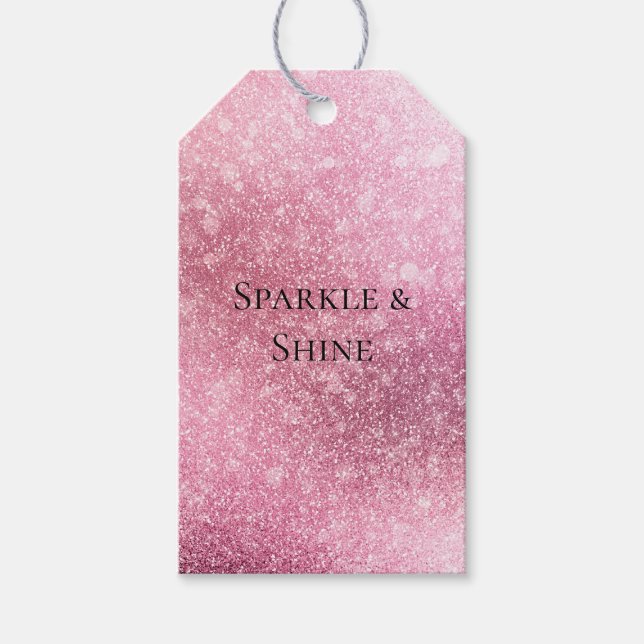 Pink Glitzy Sparkle Personalized  Gift Tags (Front)