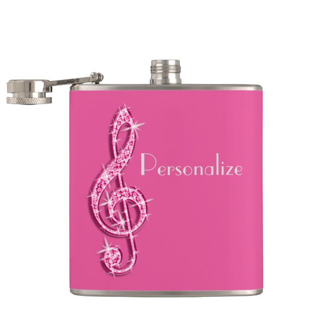 Pink Glitzy Sparkly Music Notes Flask (Opened)