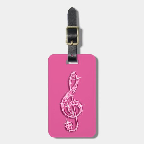 Pink Glitzy Sparkly Music Notes Luggage Tag