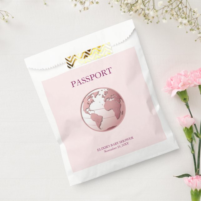 Pink Globe Passport Travel Baby Shower Favor Bag (Sealed)