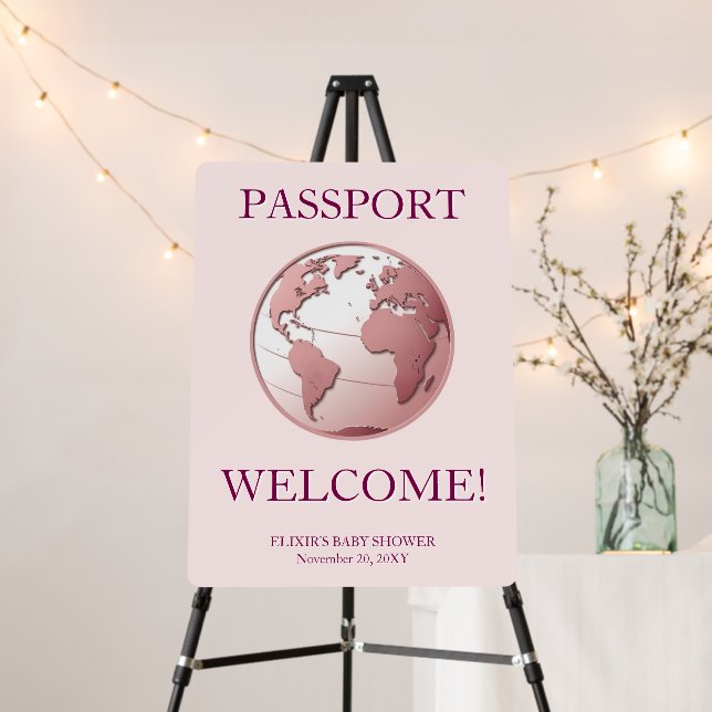 Pink Globe Passport Travel Baby Shower Foam Board (In Situ (Stand))
