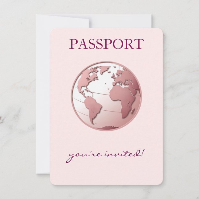 Pink Globe Passport Travel Baby Shower Invitation (Front)