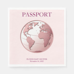 Pink Globe Passport Travel Baby Shower Napkins
