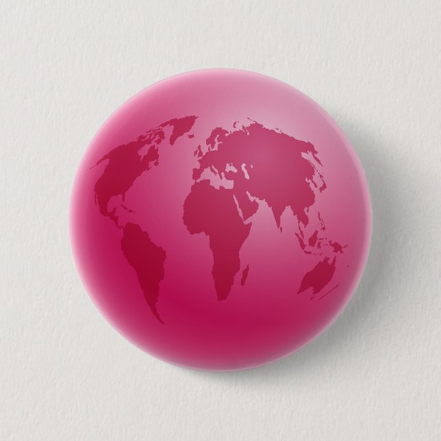 Pink Globe Pinback Button (Front)