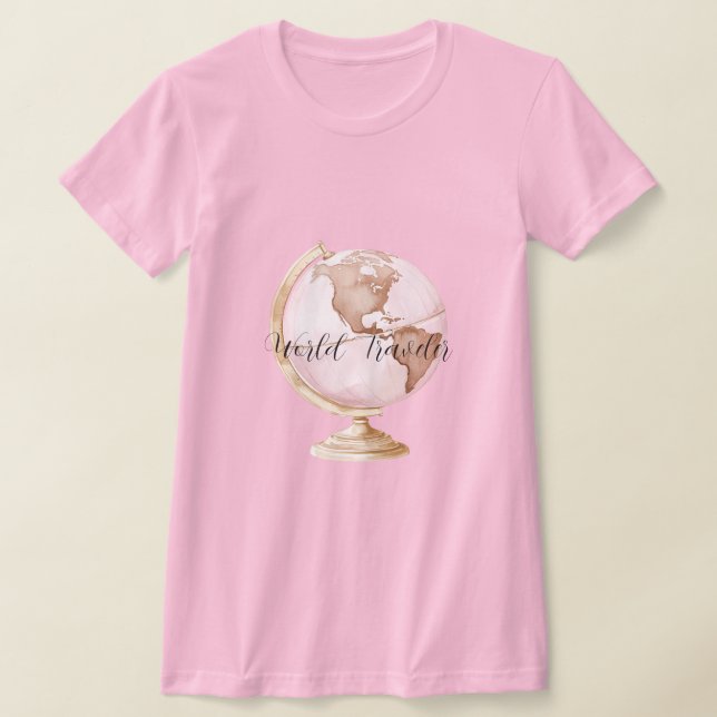 Pink Globe World Traveler T-Shirt (Laydown)