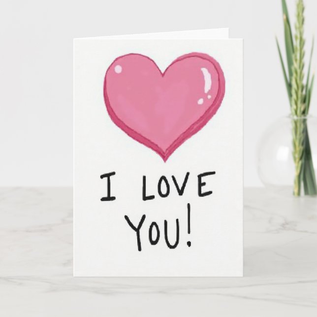 Pink Glossy Heart Love Card (Front)