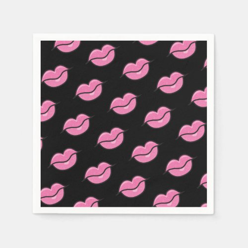 Pink Glossy Lips Beauty Makeup Birthday Party Napkins