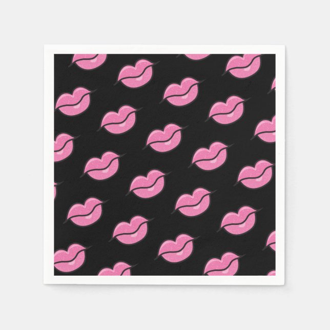 Pink Glossy Lips Beauty Makeup Birthday Party Napkins (Front)
