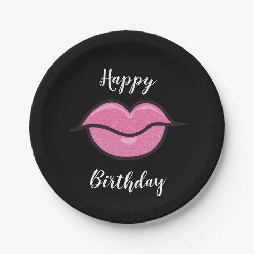 Pink Glossy Lips Beauty Makeup Birthday Party Paper Plates