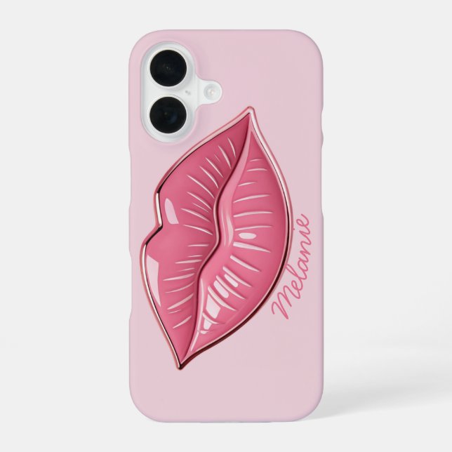 Pink glossy lips shaped  iphone case (Back)