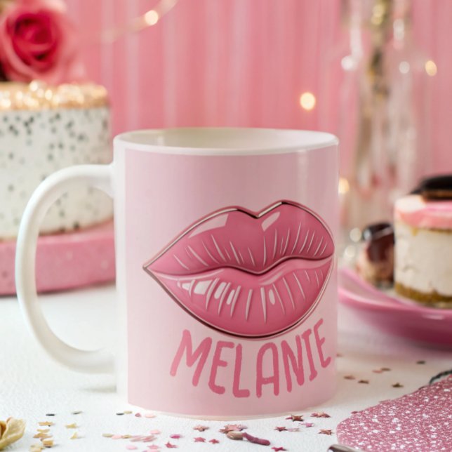 Pink glossy lips shaped personalized coffee mug (Creator Uploaded)
