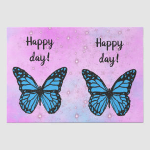 pink glossy stars with blue butterfly tissue paper