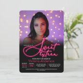 Pink Glow in the Dark Neon Party Photo Sweet 16 Invitation (Standing Front)