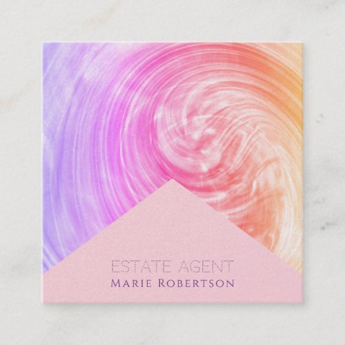  Pink Glow Pastel Sunset Hues Estate Agent Square Business Card