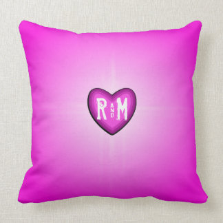 Pink Glowing Heart Monogram Throw Pillow