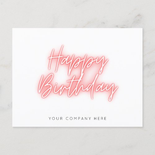 Pink Glowing Neon Business Birthday Postcard