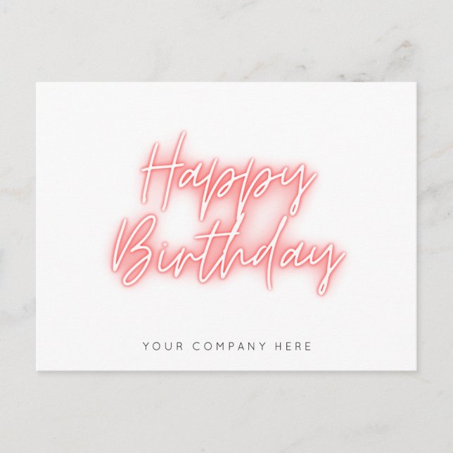 Pink Glowing Neon Business Birthday Postcard (Front)