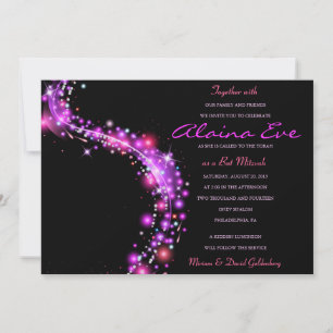 PINK GLOWING STARS Bat Mitzvah Invitation