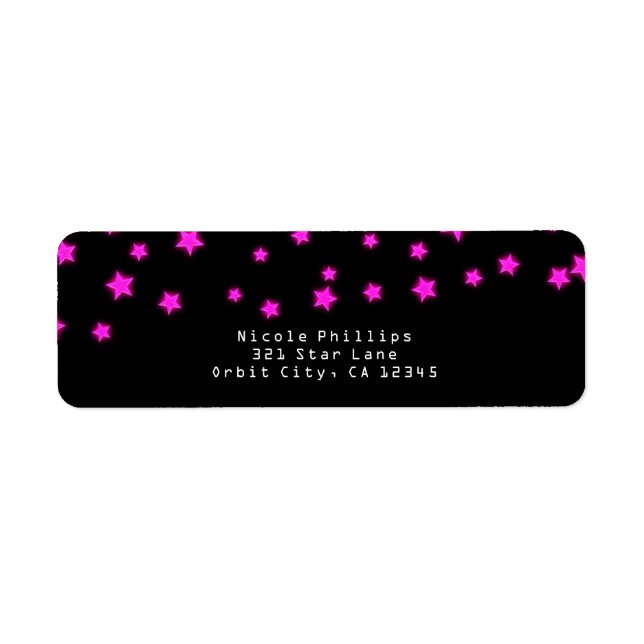 Pink Glowing Stars Birthday Party Invitation Label (Front)