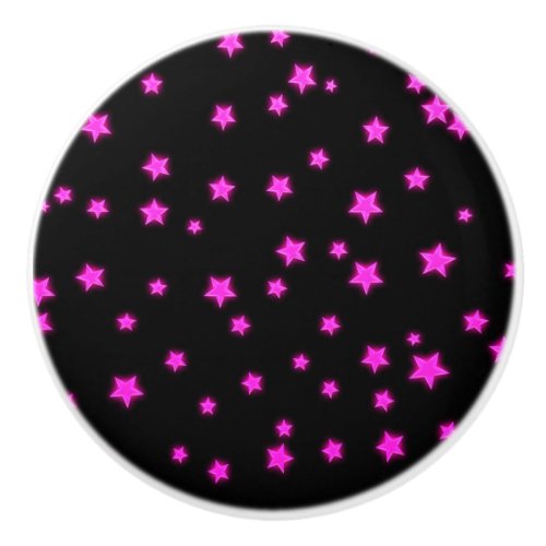 Pink Glowing Stars on Black Space Bedroom Cool Ceramic Knob