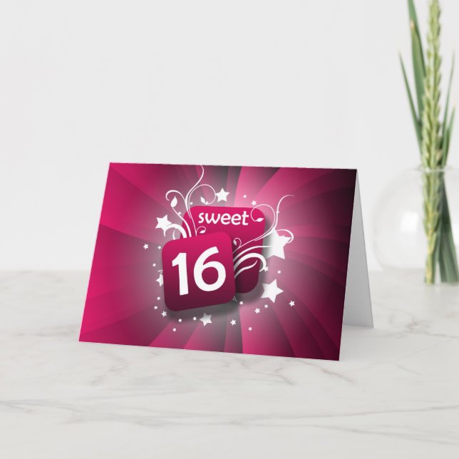 Pink Glowing Swirls and Stars Sweet 16 Invitation (Front)