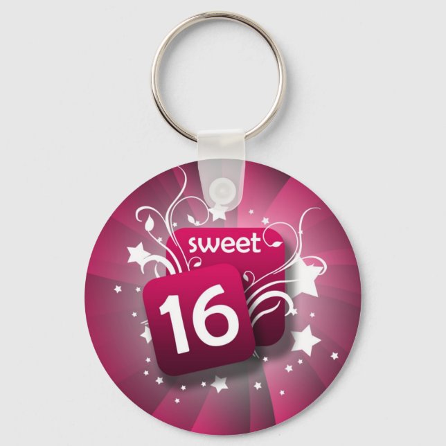 Pink Glowing Swirls and Stars Sweet 16 Keychain (Front)