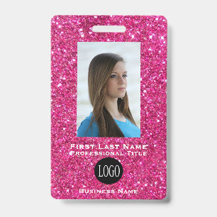 Pink Gltter Employee Name Tags ID Badges Tag