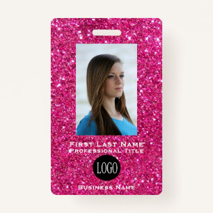 Pink Gltter Employee Name Tags ID Badges Tag