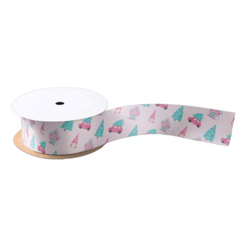 Pink Gnome Cute Peppermint Christmas Tree Satin Ribbon