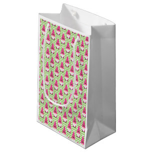 pink gnome festive christmas green checker fun small gift bag