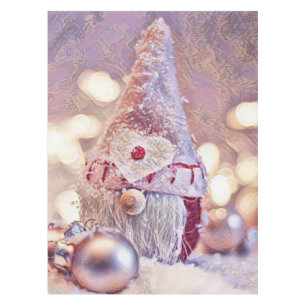 Pink Gnome in the snow watercolor painting Tablecloth