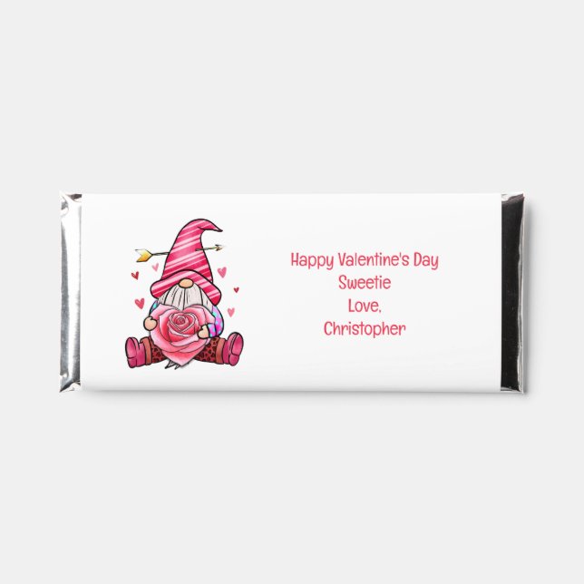 Pink Gnome Personalized Valentine's day Gift Hershey Bar Favors (Front)
