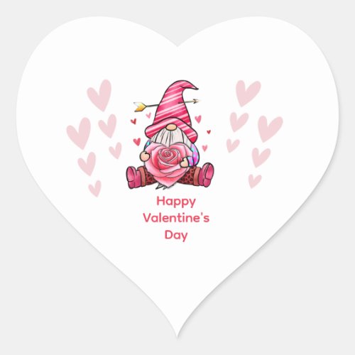 Pink Gnome Personalized Valentines day  Heart Sticker