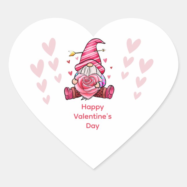Pink Gnome Personalized Valentine's day  Heart Sticker (Front)