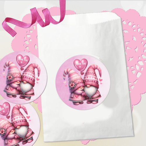 Pink Gnome Valentine Couple  Classic Round Sticker