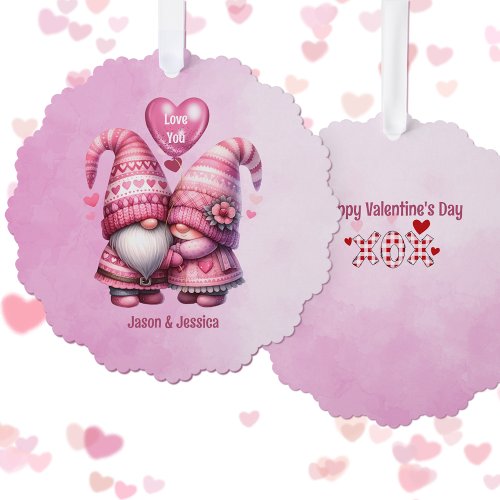 Pink Gnome Valentine Couple Flat Ornament Card