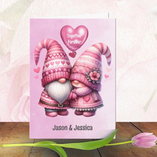 Pink Gnome Valentine Couple Folding Card