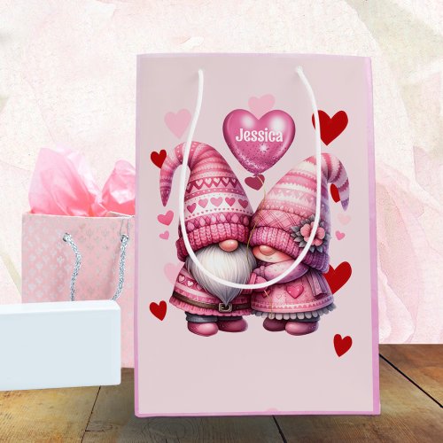 Pink Gnome Valentine Couple  Medium Gift Bag