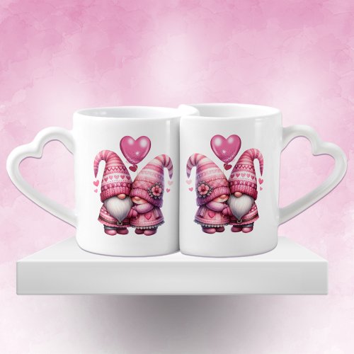 Pink Gnome Valentine Couple Personalized Coffee Mug Set