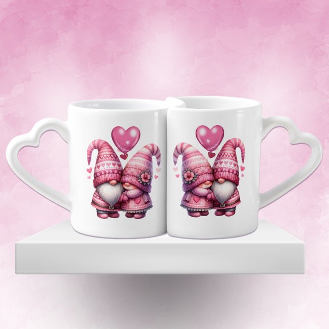 Pink Gnome Valentine Couple Personalized Coffee Mug Set (Creator Uploaded)