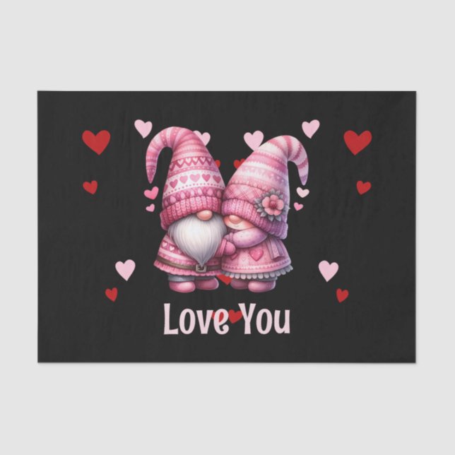 Pink Gnome Valentine Couple  Tissue Paper (Front)