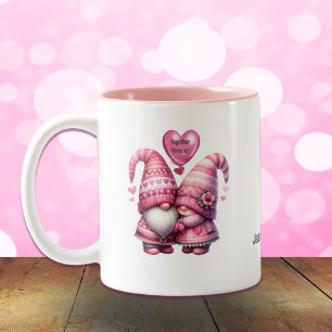 Pink Gnome Valentine Couple Two-Tone Coffee Mug