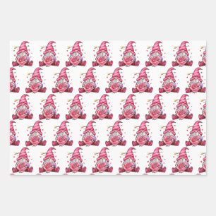 Pink Gnome Valentine's Day  Wrapping Paper Sheets