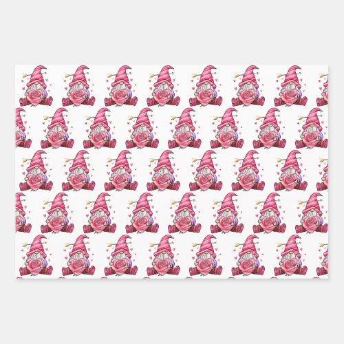 Pink Gnome Valentines Day  Wrapping Paper Sheets