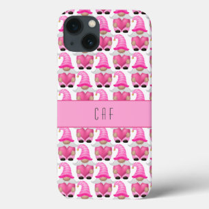 Pink Gnomes Hearts Monogram Woodland Cute iPhone 13 Case