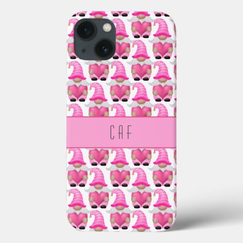 Pink Gnomes Hearts Monogram Woodland Cute  iPhone 13 Case